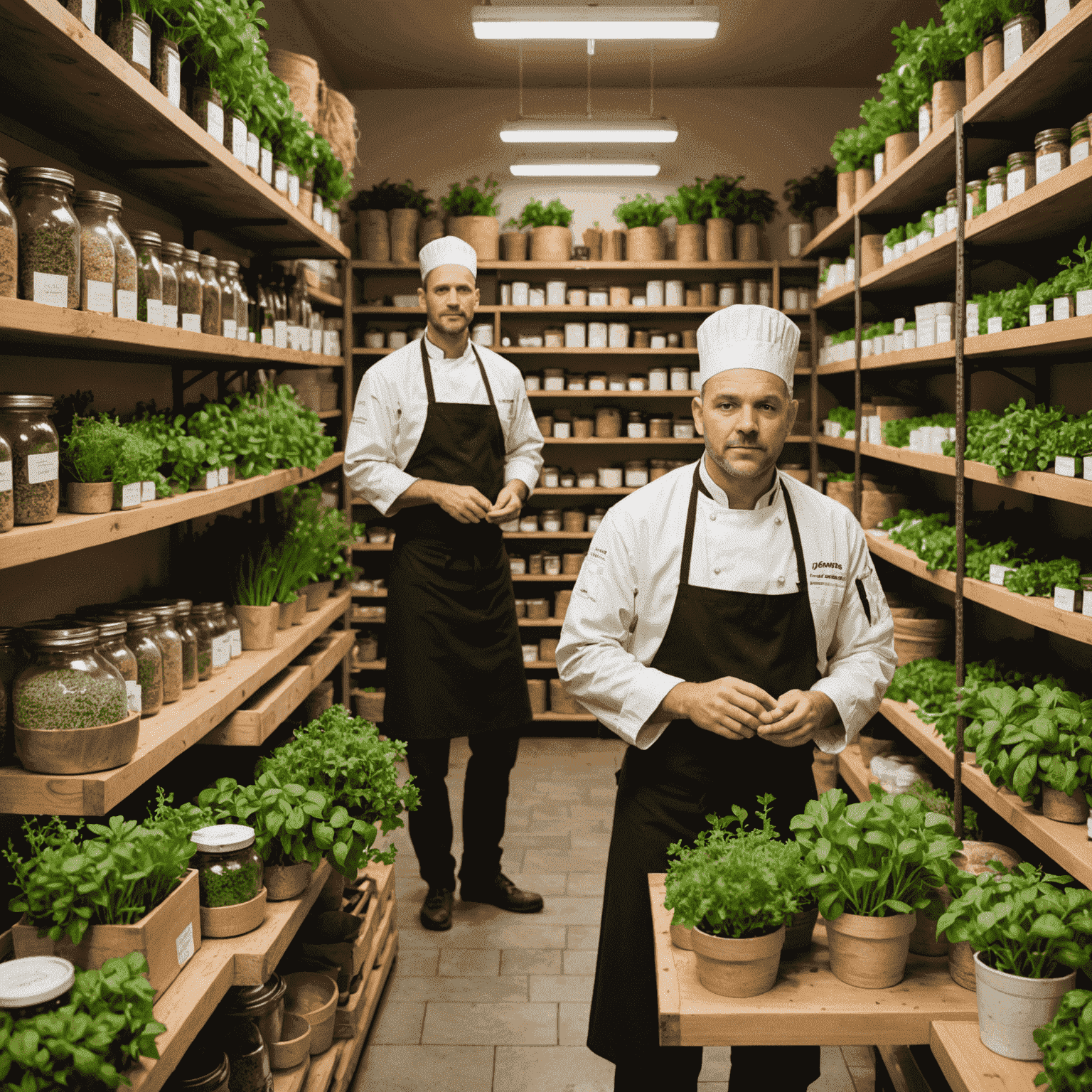 Zdjęcie przedstawiające puste półki w sklepie z ziołami, z wyraźnym brakiem oregano. W tle widoczne są zaniepokojone twarze kucharzy.